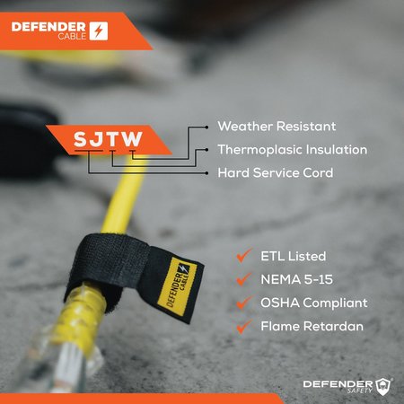 Defender Cable 14/3 Gauge, 100 ft SJTW w Lighted End, Contractor Grade UL and ETL Listed Extension Cord DCE-210-65